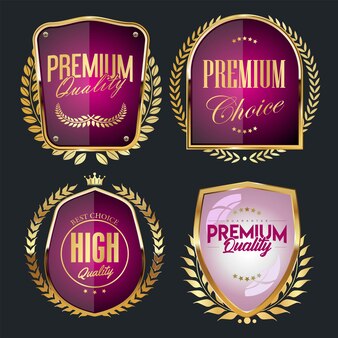 Collection of golden glossy badges and labels retro design