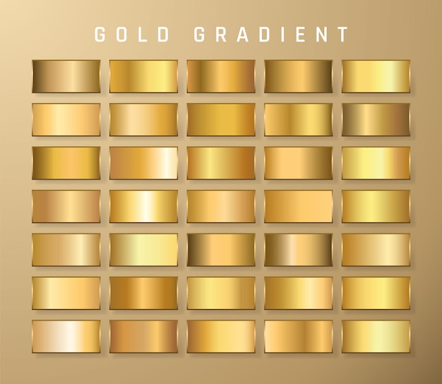 Collection of golden metallic gradient. brilliant plates with gold effect.