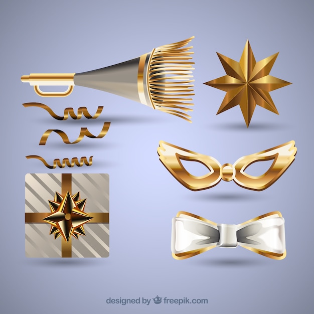 Collection of golden party elements for new year