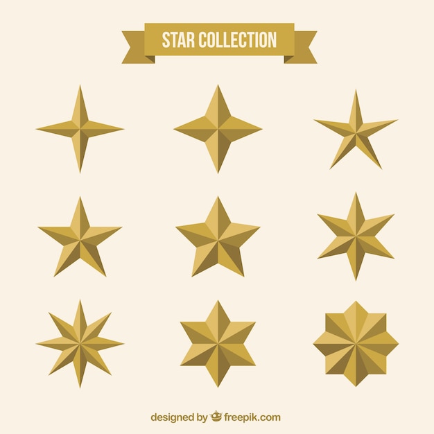 Коллекция золотых звезд в плоской конструкции