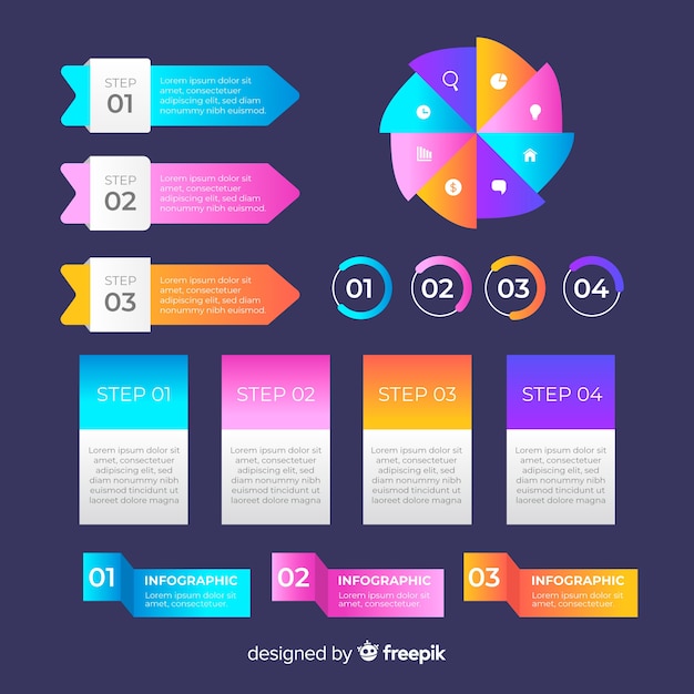 Free vector collection of gradient infographic elements