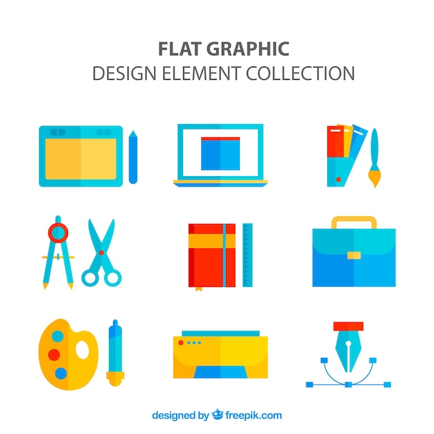 Collection of graphic design elements in flat style