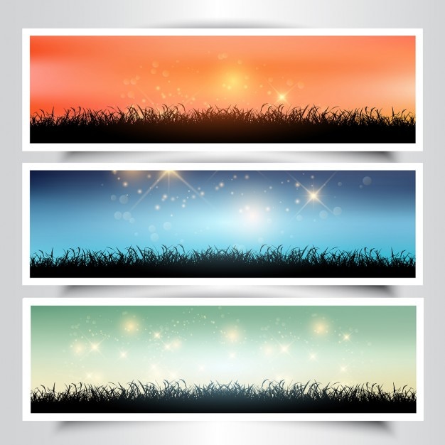 Free vector collection of grassy landscape banners