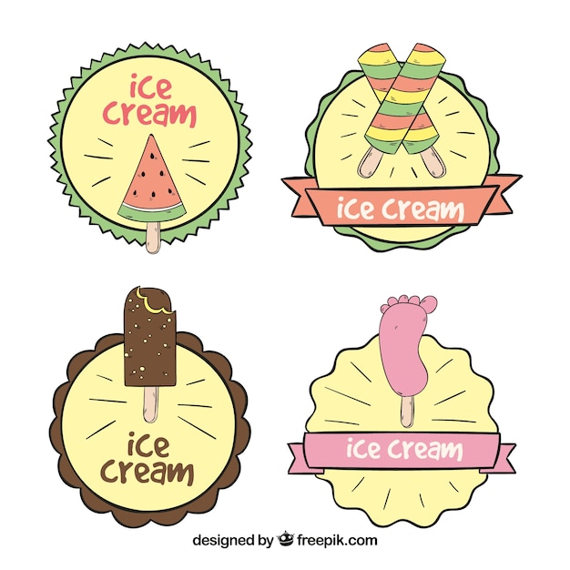 Collection of great stickers with hand-drawn ice creams