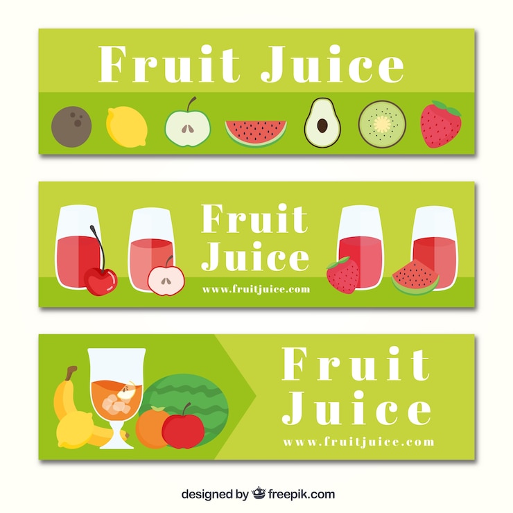 Free Vector collection of green banners with fruit juices