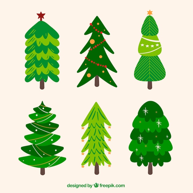 Free vector collection of green christmas trees in different shapes