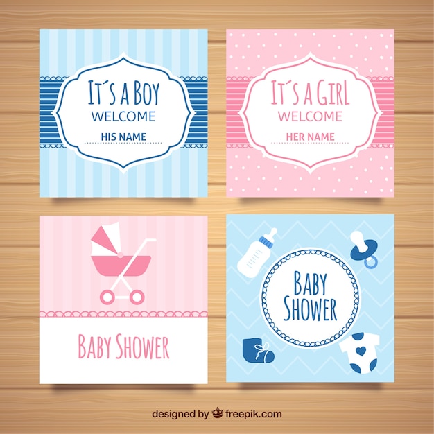 Free vector collection of greeting cards for baby shower