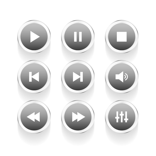 Free vector collection of grey multimedia player button element design