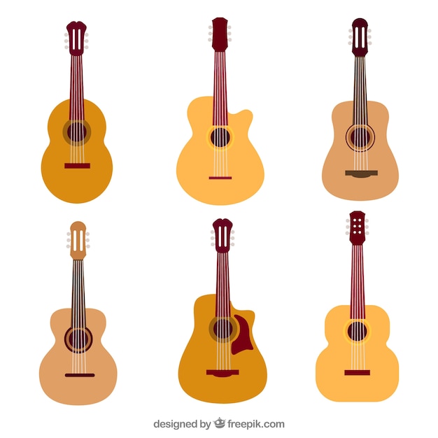 Free vector collection of guitars in flat design