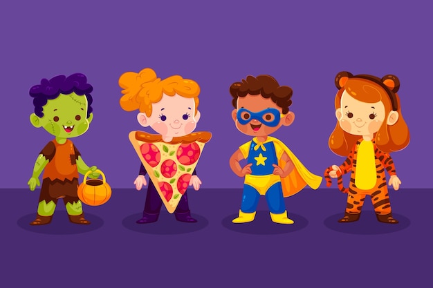 Collection of halloweek kid in flat design