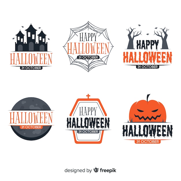 Free vector collection of halloween badges flat design