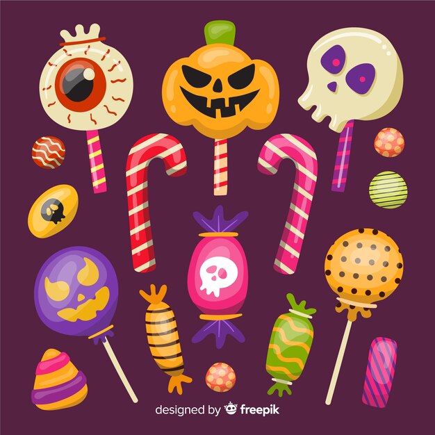 Collection of halloween candies on flat design