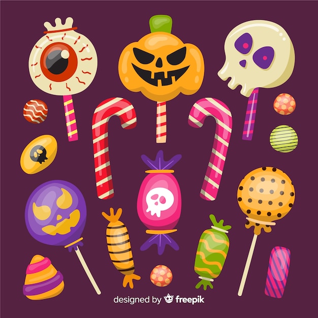 Коллекция хэллоуинских конфет на плоском дизайне