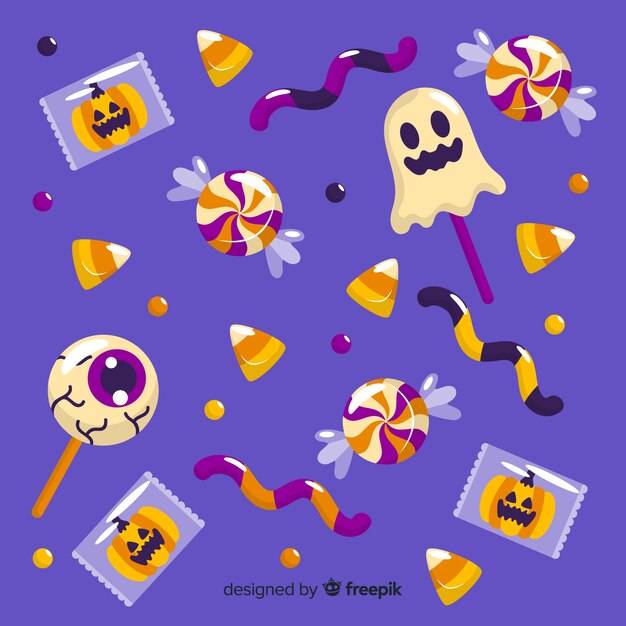 Collection of halloween candies on flat design