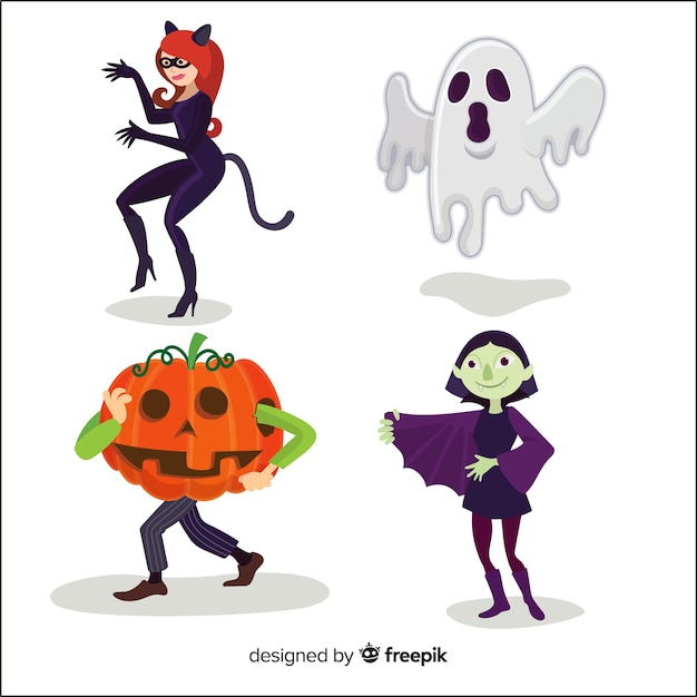 Free vector collection of halloween character in flat design