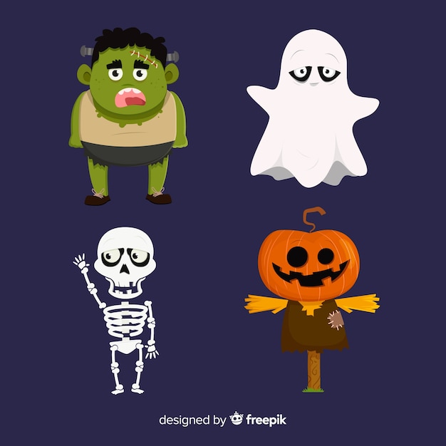 Free vector collection of halloween characters in cartoon style