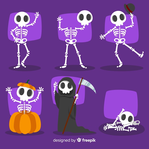 Free vector collection of halloween characters in cartoon style