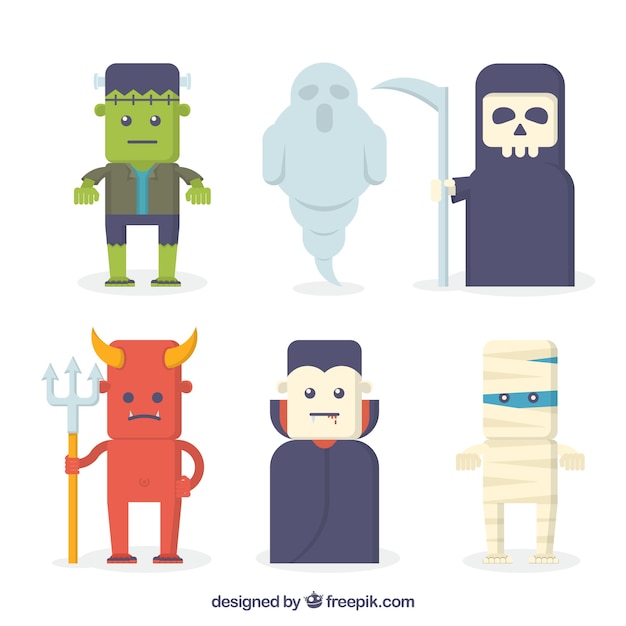 Collection of halloween characters in flat design