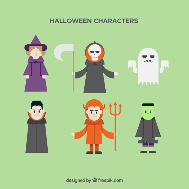 Collection of halloween characters in flat design