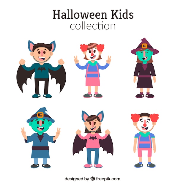 Collection of halloween children in flat design