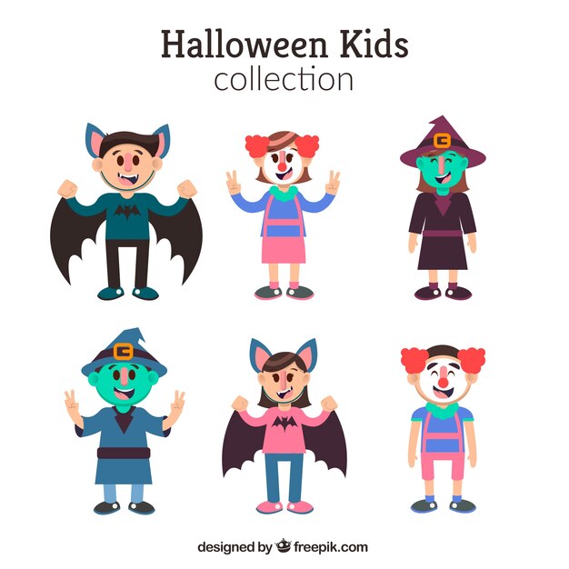 Коллекция детей Хэллоуина в плоском дизайне