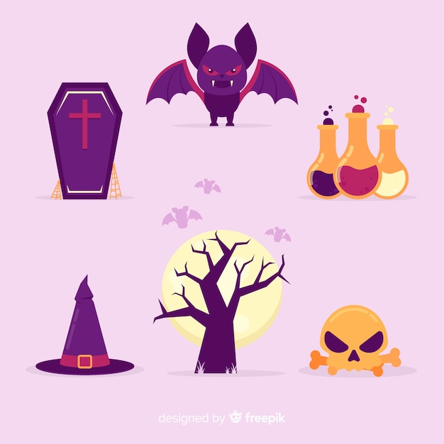 Collection of halloween element flat design