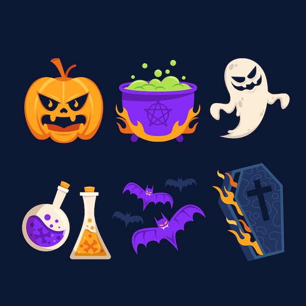 Collection of halloween flat design elements