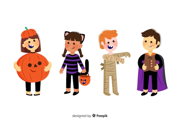 Free vector collection of halloween kid on flat design