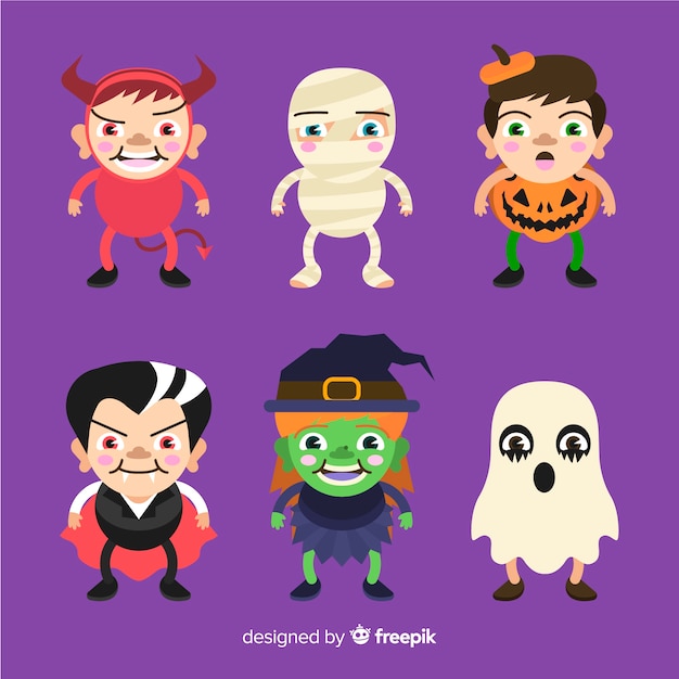 Free vector collection of halloween kids flat design