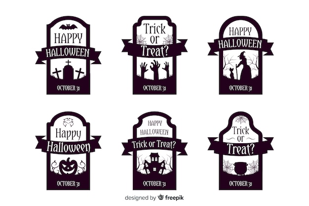 Collezione di etichette di halloween in design piatto