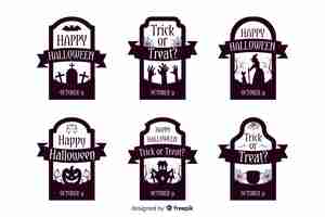 Vettore gratuito collezione di etichette di halloween in design piatto