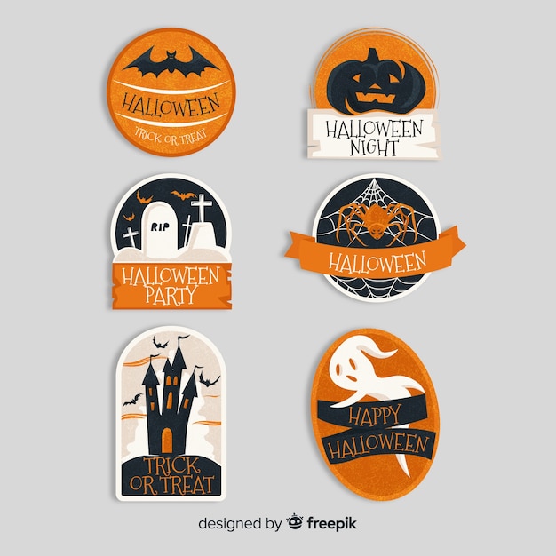 Collezione di etichette di halloween su design piatto