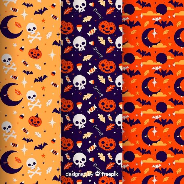 Collection of halloween pattern on flat design