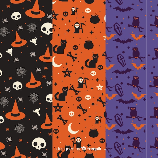 Collezione di pattern di halloween in design piatto