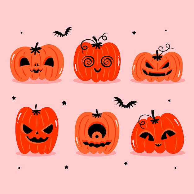 Free vector collection of halloween pumpkin in flat design