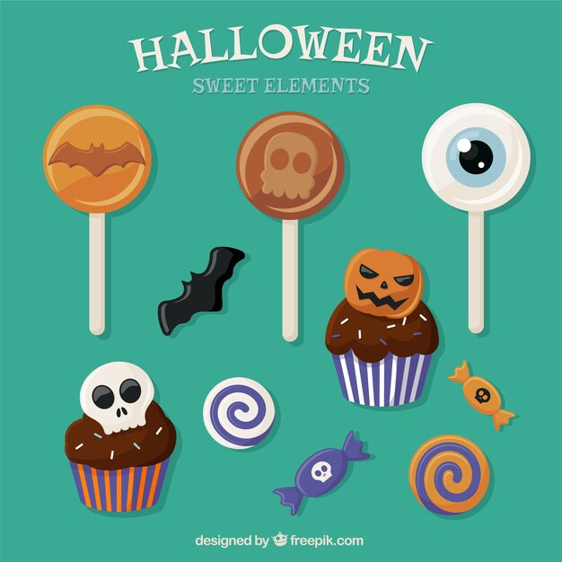 Collection of halloween sweets and candies 