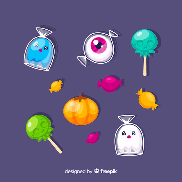 Free vector collection of hallween candies on flat design