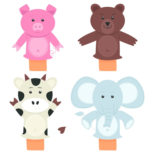 Collection of hand drawn adorable hand puppets