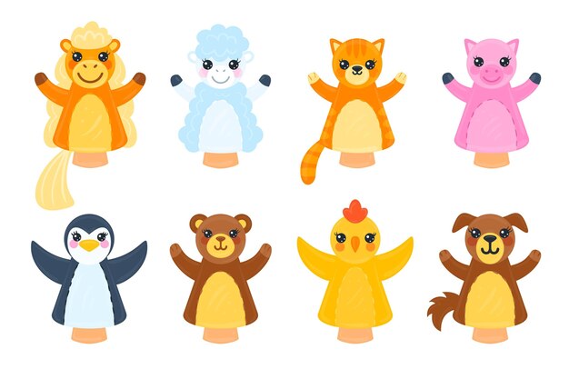 Collection of hand drawn adorable hand puppets