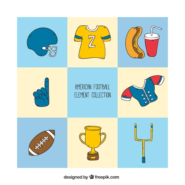 Collection of hand drawn american football elements