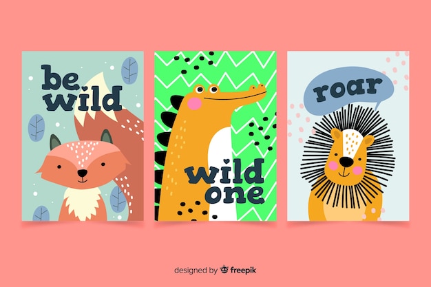 Free vector collection of hand drawn animal cards