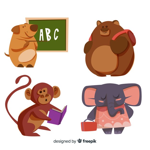 Collection of hand drawn animals back to school