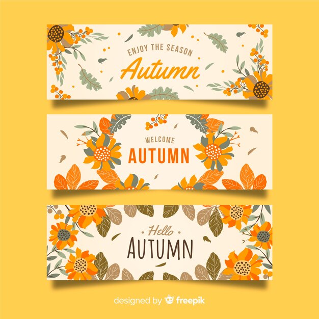 Collection of hand drawn autumn banners