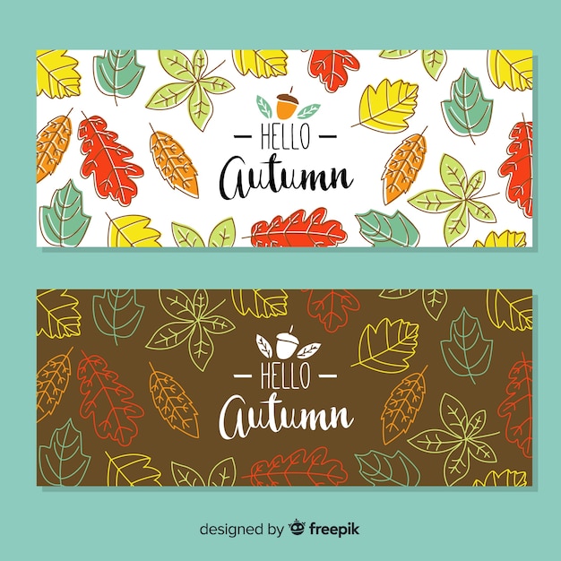 Collection of hand drawn autumn banners