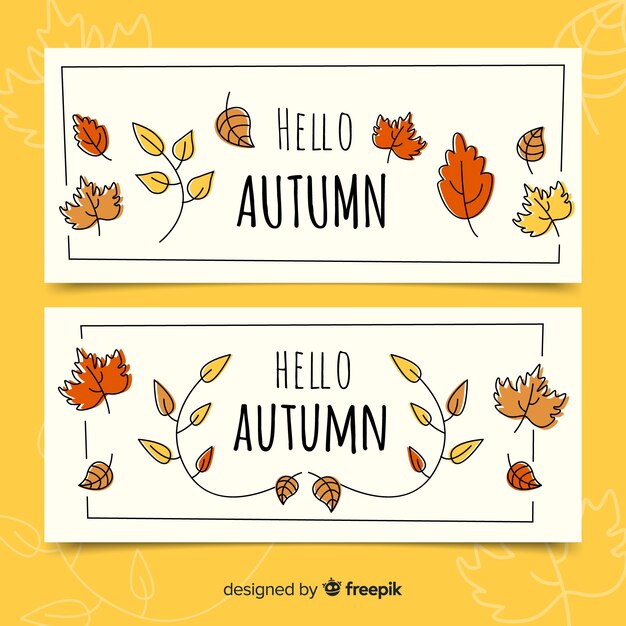 Collection of hand drawn autumn banners