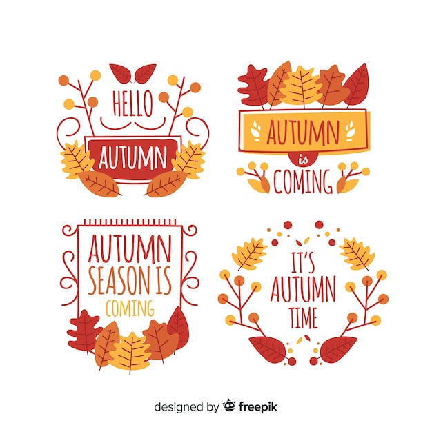 Collection of hand drawn autumn labels