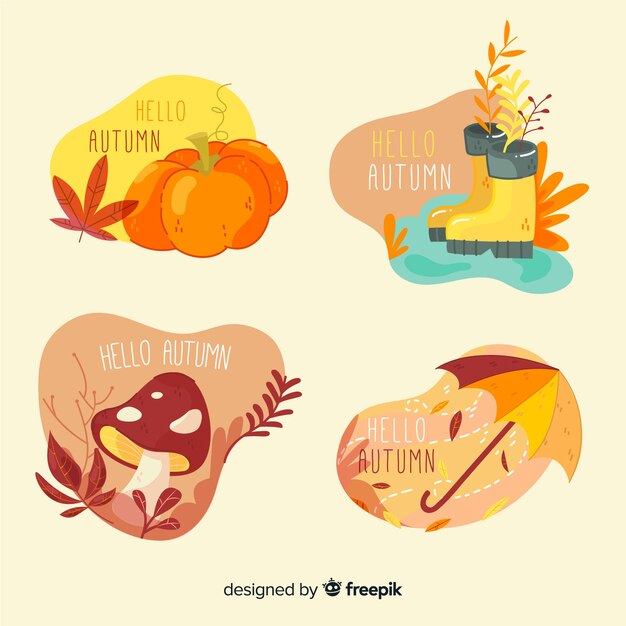 Collection of hand drawn autumn labels