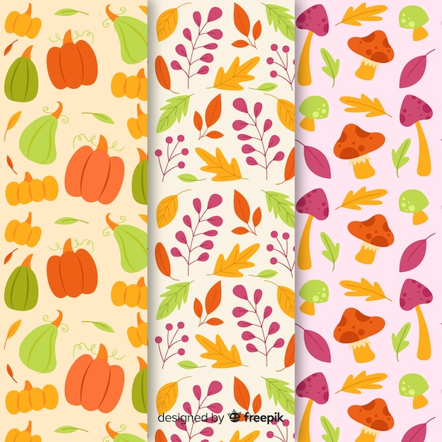 Collection of hand drawn autumn pattern