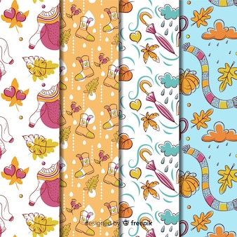 Collection of hand drawn autumn pattern