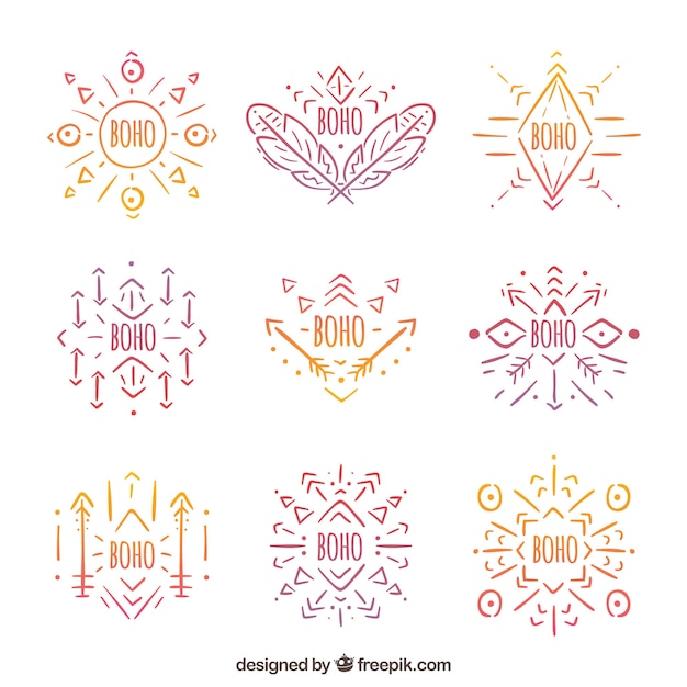 Free vector collection of hand-drawn boho badges